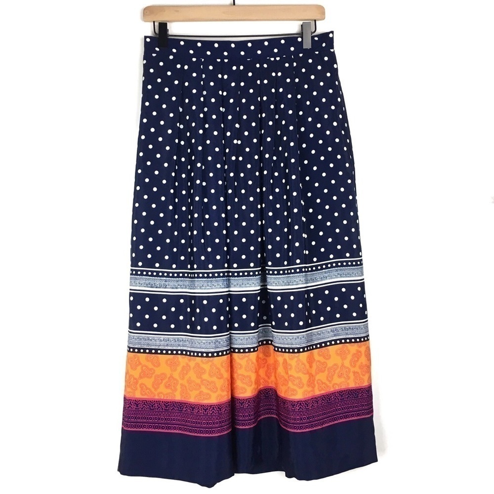 VINTAGE TANJAY Midi Skirt Dots Paisley Modest Sheer Lightweight Bright Size 14